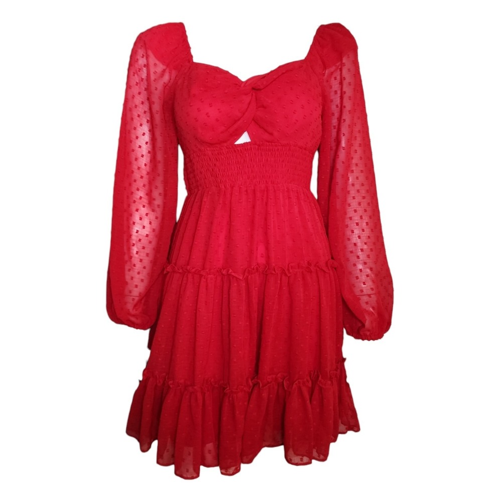 Skies Are Blue Dress NWT New XS Red Swiss Dot Tiered Boho Cottage Date Feminine